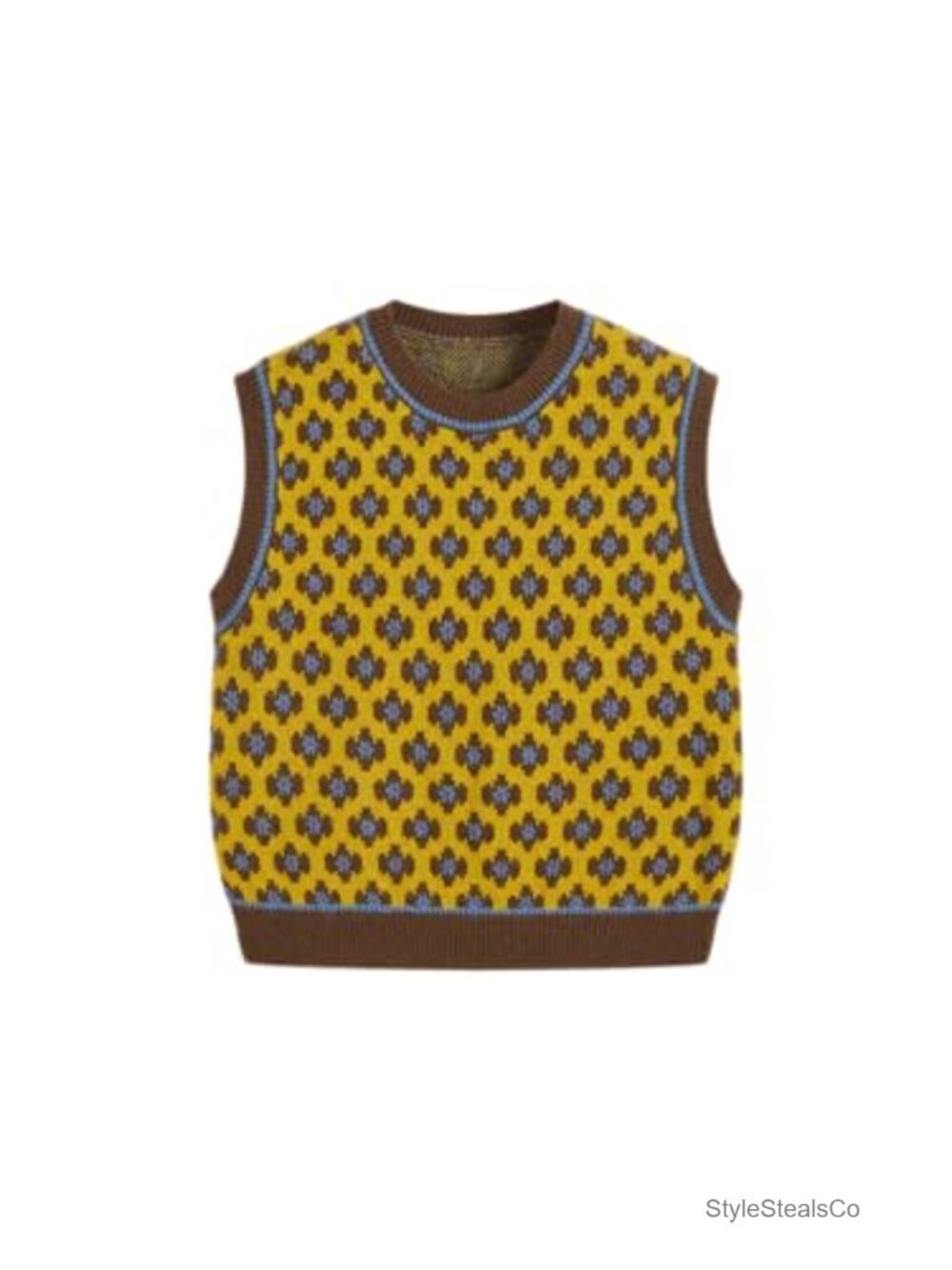 Sleeveless Cropped Sweater Vest Geometric Knit